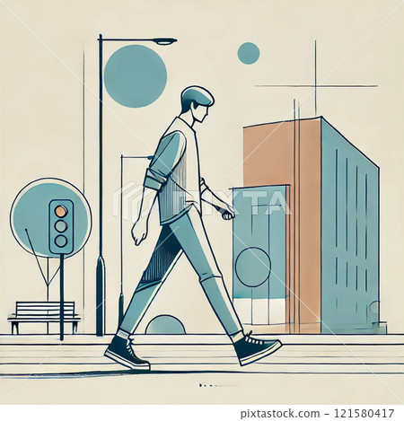 A man walking briskly through the city A man walking briskly through the city 121580417