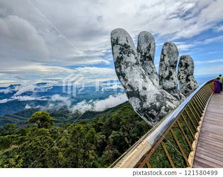 Golden Bridge, a popular spot in Bana Hills, Da Nang, Vietnam Golden Bridge, a popular spot in Bana Hills, Da Nang, Vietnam 121580499