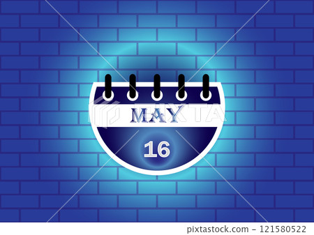 May 16th calendar page on a blue brick wall. A simple, clean design perfect for reminders and scheduling. May 16th calendar page on a blue brick wall. A simple, clean design perfect for reminders and scheduling. 121580522