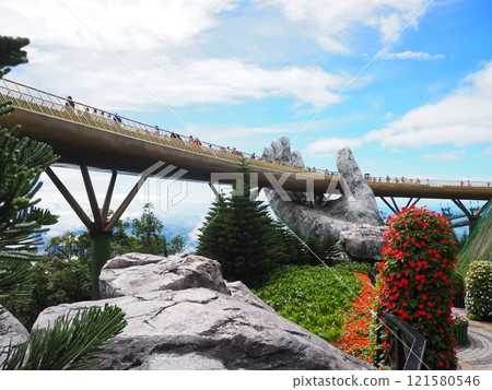 Golden Bridge, a popular spot in Bana Hills, Da Nang, Vietnam Golden Bridge, a popular spot in Bana Hills, Da Nang, Vietnam 121580546