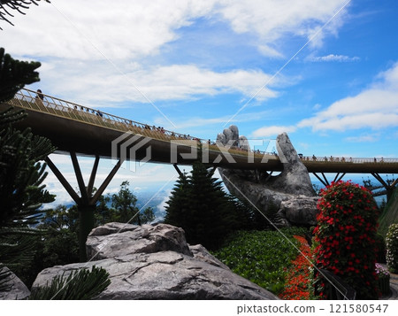 Golden Bridge, a popular spot in Bana Hills, Da Nang, Vietnam Golden Bridge, a popular spot in Bana Hills, Da Nang, Vietnam 121580547