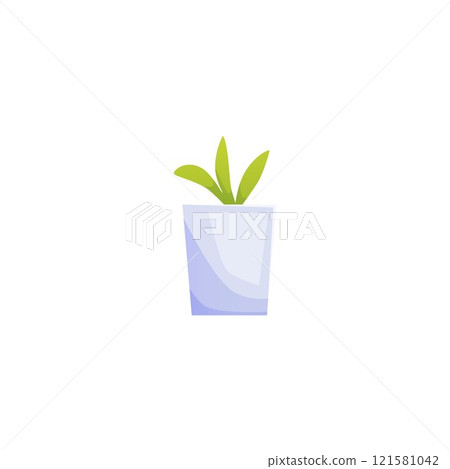 Green plant in white pot vector flat icon, cartoon potted flower in flowerpot container, nature herbal home decoration 121581042