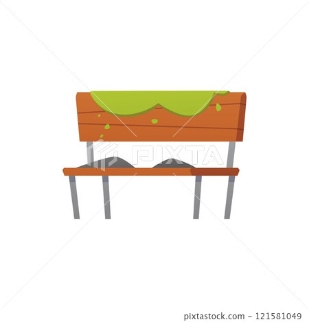 Vector illustration of old abandoned wooden bench isolated on background. Vector illustration of old abandoned wooden bench isolated on background. 121581049