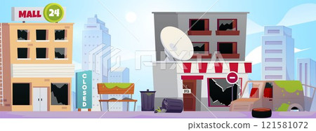 Vector illustration of an abandoned city in cartoon style. 121581072