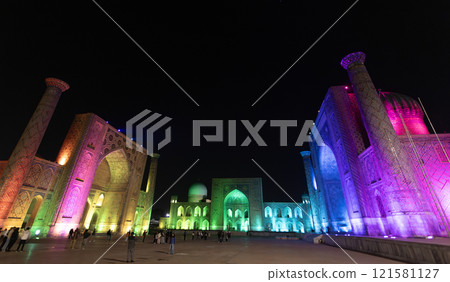 the night show is token place in The Registan, it was the heart of the city of Samarkand of the Timurid Empire, now it becomes the famous tourist spot. 121581127