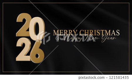 Happy new year 2026. 3D vector Festive design with golden number on a background of black fabric. Luxury design for Christmas and New Year. Holiday celebration banner Happy new year 2026. 3D vector Festive design with golden number on a background of black fabric. Luxury design for Christmas and New Year. Holiday celebration banner 121581435