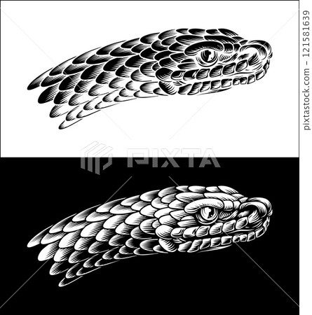 Snake Head Woodcut Vintage Etched Woodcut Style Snake Head Woodcut Vintage Etched Woodcut Style 121581639