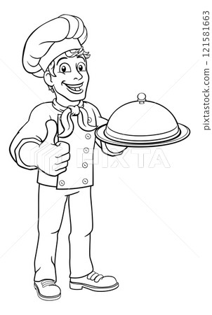 Chef Holding Plate Platter Cartoon Chef Holding Plate Platter Cartoon 121581663