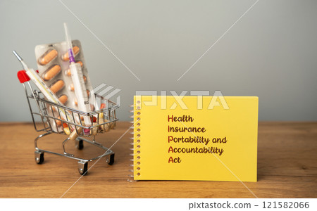 HIPAA Health Insurance Portability and Accountability Act concept. Federal law to protect sensitive patient health information from being disclosed without the patient's consent or knowledge. 121582066