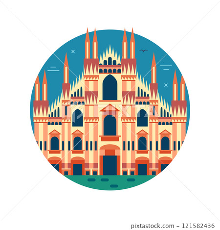 Travel Italy Icon with Milan Cathedral in Flat 121582436