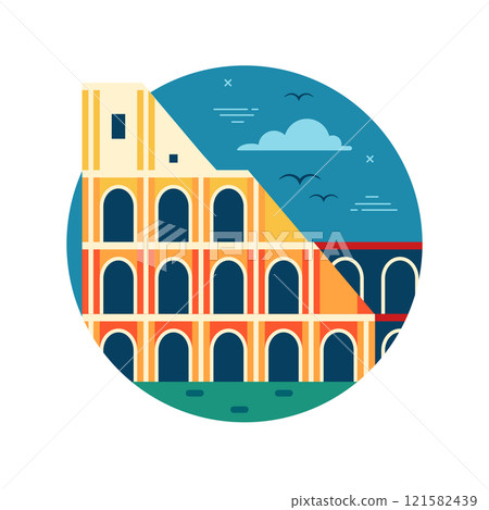 Roman Colosseum or Amphitheater Flat Icon 121582439