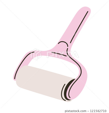 Sticky roller vector illustration in flat cartoon style. Modern lint remover for clothes, fabric, and pet hair, perfect for cleaning, hygiene, and home care themes. Portable and practical accessory 121582710