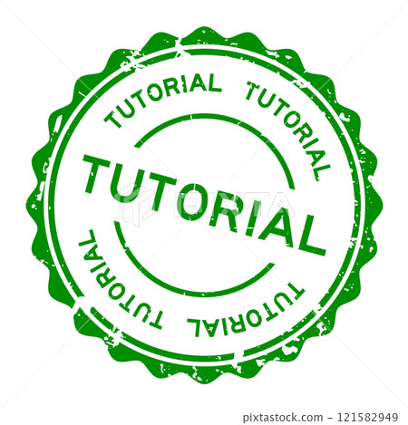 Grunge green tutorial word round rubber seal stamp on white background 121582949