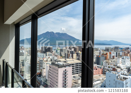 View of Kagoshima city and Sakurajima from Sky View Center Terrace View of Kagoshima city and Sakurajima from Sky View Center Terrace 121583188