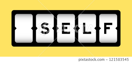 Black color in word self on slot banner with yellow color background 121583545
