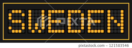 Orange color led banner in word sweden on black background Orange color led banner in word sweden on black background 121583546