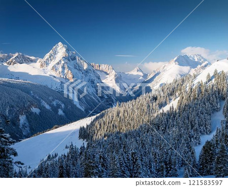 Snowy mountains in winter 121583597