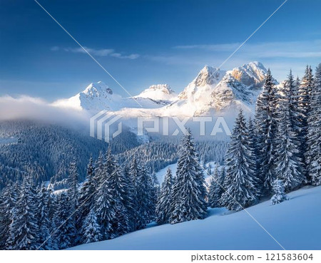 初冬的北大雪山被白雪覆蓋 121583604