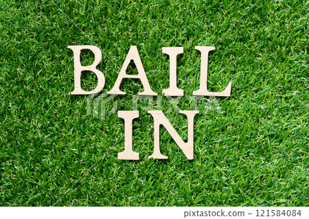 Wood alphabet letter in word bail in on artificial green grass background 121584084
