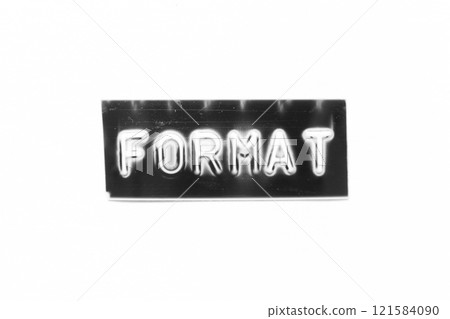 Black color banner that have embossed letter with word format on white paper background Black color banner that have embossed letter with word format on white paper background 121584090