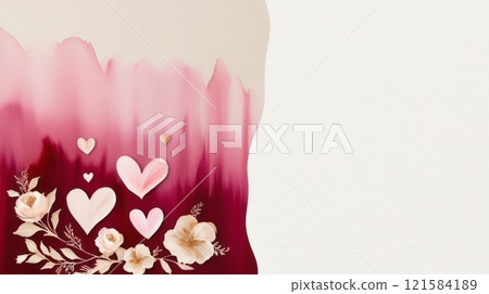 Artistic Valentines Day Card with Watercolor Hearts and Flowers 121584189