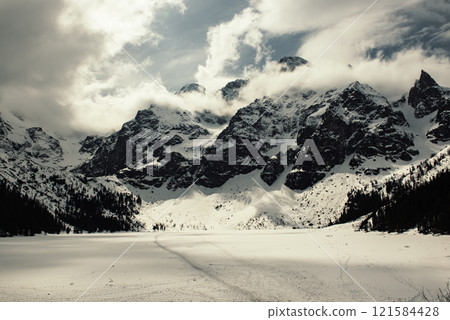 Frozen Lake Morskie Oko or Sea Eye Lake in Poland at Winter. 121584428