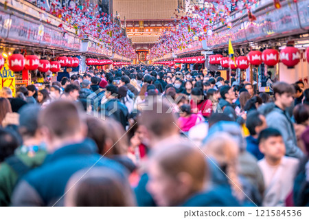 Tokyo cityscape, Japan. New Year's Eve. Most of them are foreigners. Sensoji Temple is crowded with more foreign tourists than before the coronavirus pandemic. (October 31st) 121584536