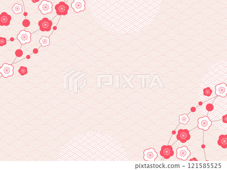 New Year's card background material 3 of Japanese paper with plum and peach blossoms 121585525