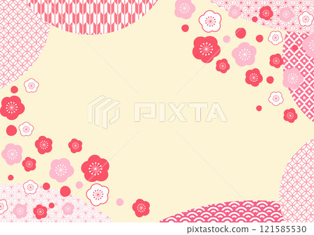 Beautiful Japanese pattern of plum and peach on Japanese paper New Year's card background 2 121585530