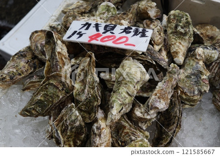 新鮮的生牡蠣在魚市上 新鮮的生牡蠣在魚市上 121585667