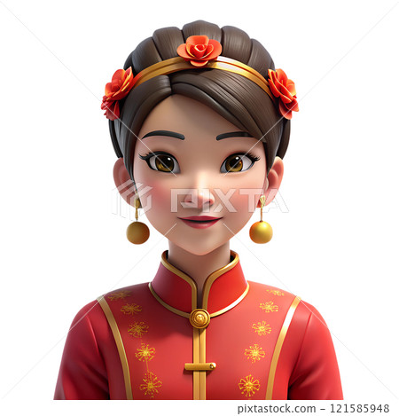 Beautiful Chinese woman wearing red festive traditional kimono 3d illustration isolated on the transparent background Beautiful Chinese woman wearing red festive traditional kimono 3d illustration isolated on the transparent background 121585948