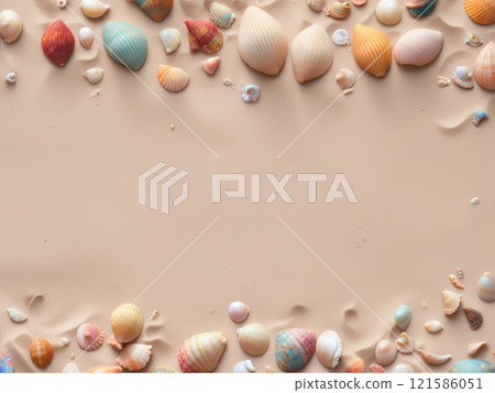 Frame of shells and beach sand Frame of shells and beach sand 121586051
