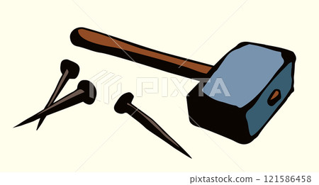 Vector drawing. Hammer and nails Vector drawing. Hammer and nails 121586458