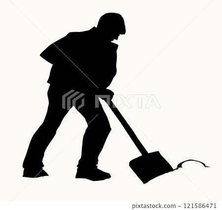 Vector Drawing. Man Cleaning Snow 121586471