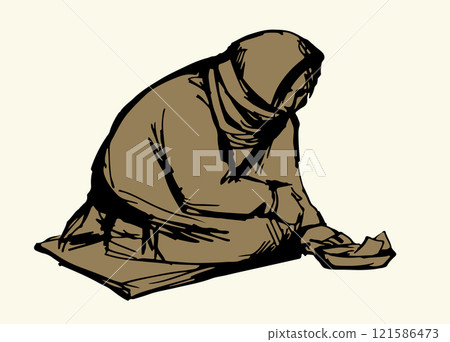 Vector Drawing. Girl askng for Alms Vector Drawing. Girl askng for Alms 121586473