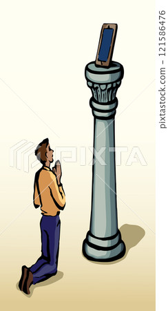 Vector drawing. Adult man worshiping Phone Vector drawing. Adult man worshiping Phone 121586476