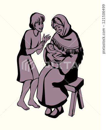 Vector drawing. Mother with baby 121586499