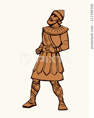 Vector drawing. The king looks at the youths in the oven 121586500