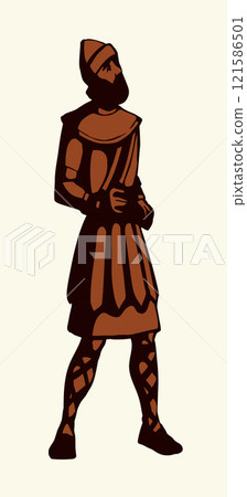 Vector drawing. The king looks at the youths in the oven 121586501