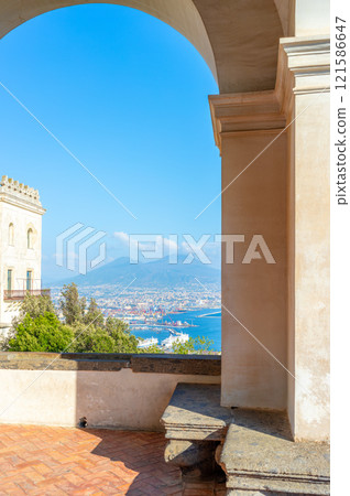 Naples Campania Italy. View of the gulf of Naples and Mount Vesuvius 121586647