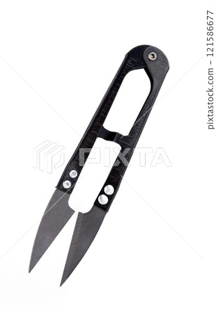 Black knitting scissors isolated on white background Black knitting scissors isolated on white background 121586677