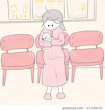一邊哭一邊哺乳的婦女(有背景) 一邊哭一邊哺乳的婦女(有背景) 121586752