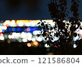 Autumn leaves dancing in the city at night 121586804