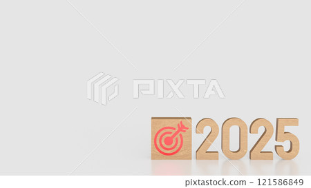 The Target icon on wood cube and 2025 Number for Business concept 3d rendering. 121586849