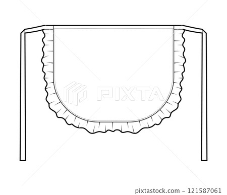 Maid Apron with Ruffles Scalloped technical fashion illustration. Flirty Retro uniform cartoon Flat sketch outline Maid Apron with Ruffles Scalloped technical fashion illustration. Flirty Retro uniform cartoon Flat sketch outline 121587061