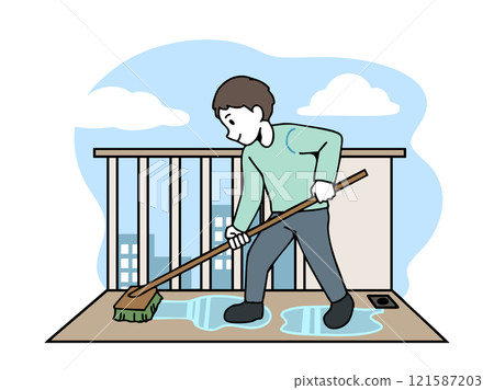 Cleaning the balcony on a sunny day 121587203