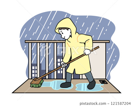 Cleaning the balcony on a rainy day 121587204