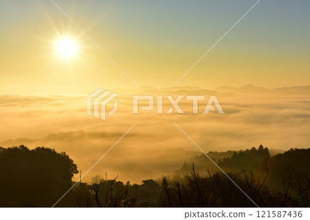 從山王山展望台(塔)眺望日立高原的雲海 從山王山展望台(塔)眺望日立高原的雲海 121587436