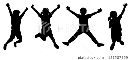 Jumping children silhouette illustration set 121587569
