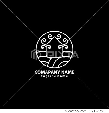 minimalistic lanscape traditional house logo 121587809
